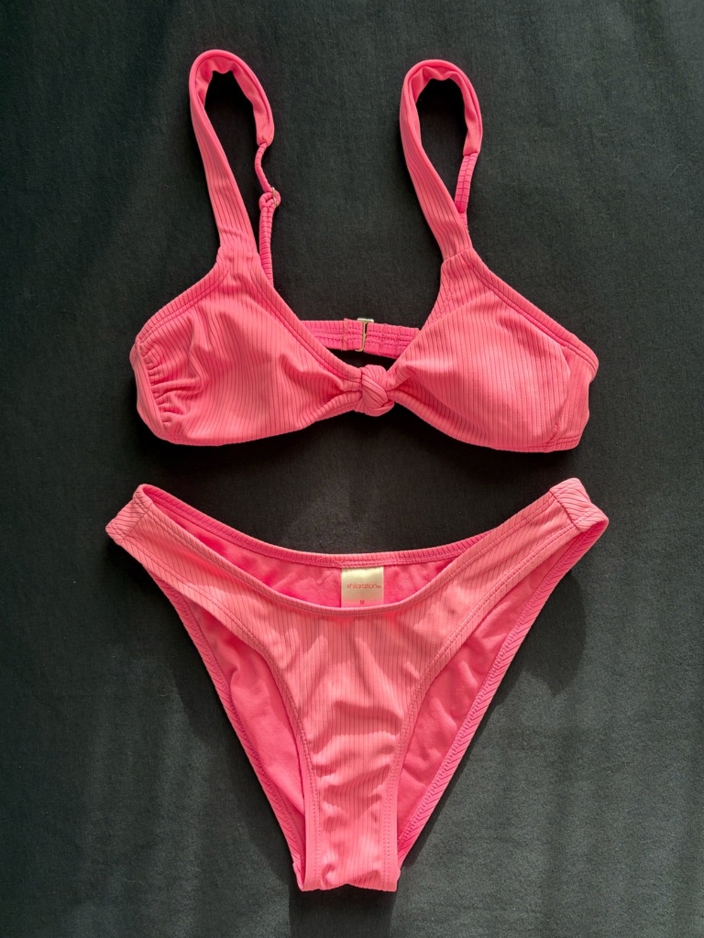 Xhilaration Hot Pink Ribbed Knot Front Bikini Set
